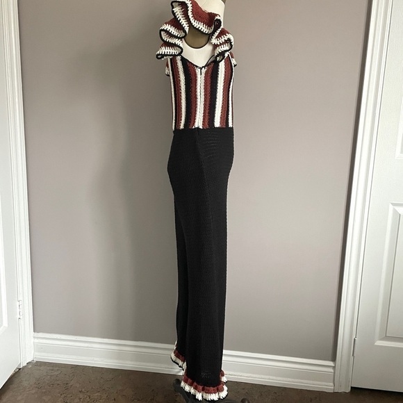 ZARA Striped Black Crochet Ruffle Strap Sleeveless Jumpsuit - S - Picture 9 of 14